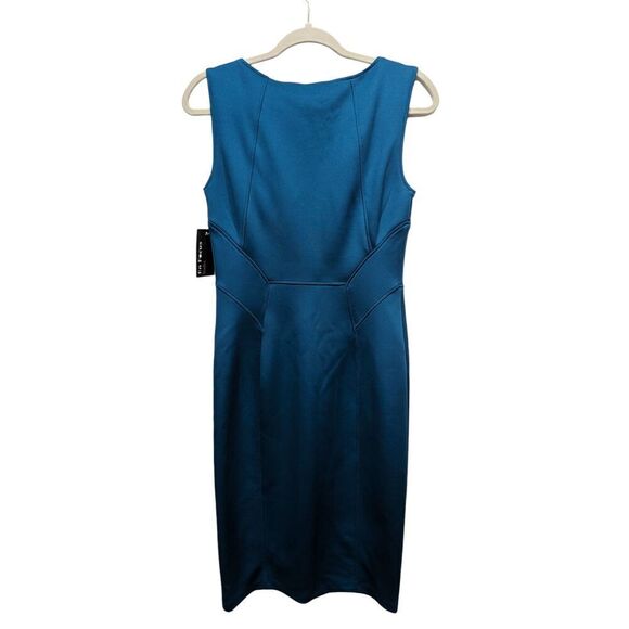 New! EnFocus Studio Dark Teal Blue Green Sleeveless Gold Chain Sheath Dress, 8 - Picture 4 of 7